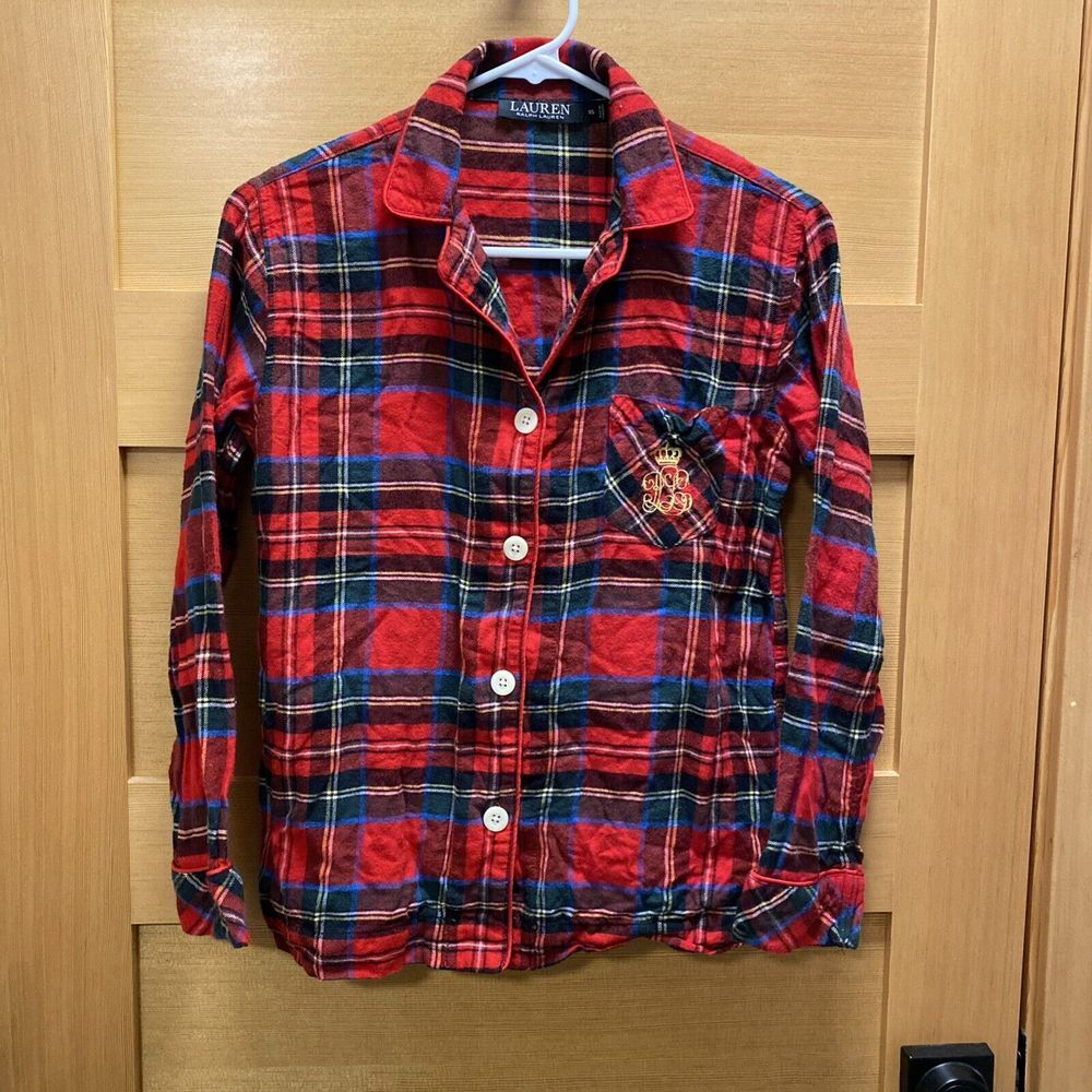Lauren Ralph Lauren Crest Pajama Shirt Women's Cotton Flannel XS